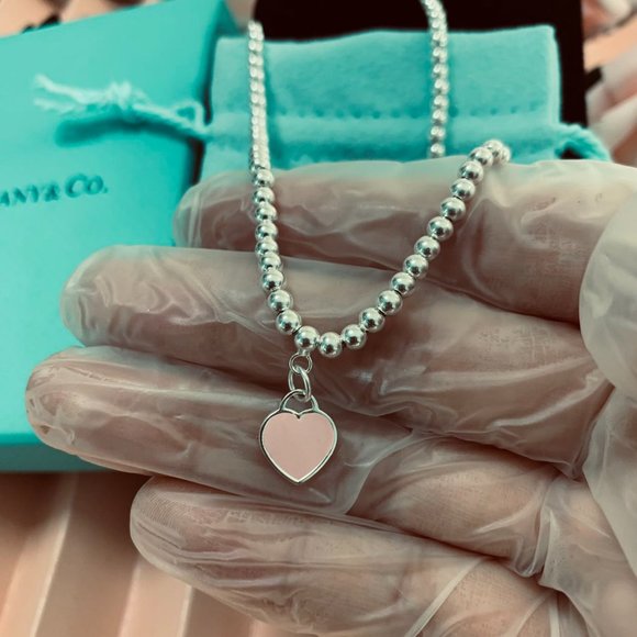 Pink Enamel Tiffany Necklace Pink Heart Tiffany Necklace Sterling